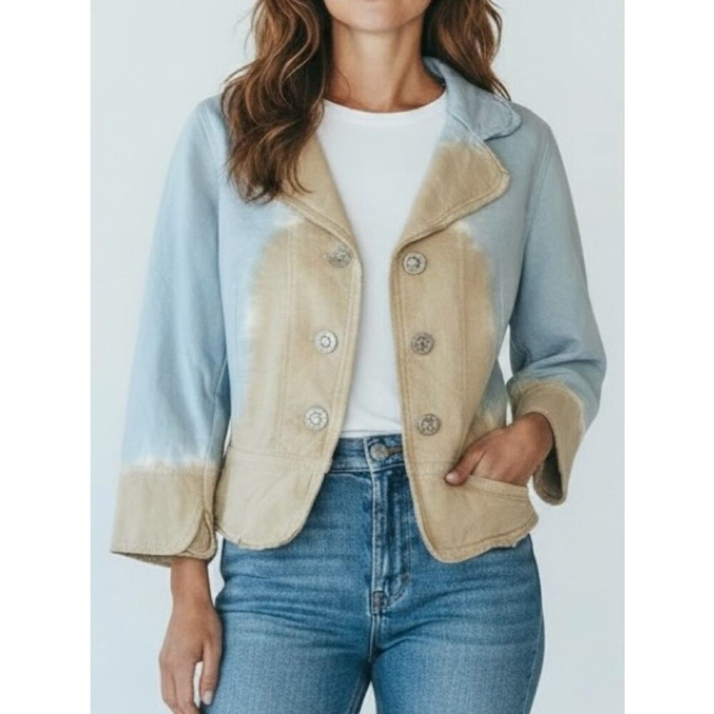 Hard Tail | Light Blue & Tan Button Up Blazer | Fleece Crop Jacket Y2K NWT S
